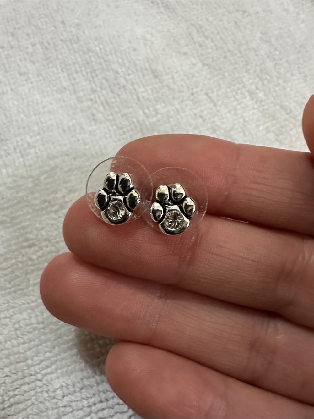 Silver tone Paw Print Stud Earrings